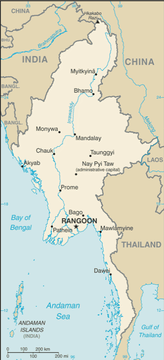 Rangoon Burma Map. Map of Burma (Myanmar)