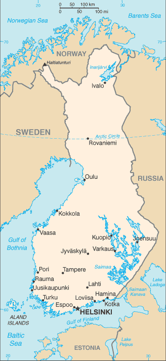 map of finland and russia. Map of Finland