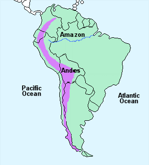 andes mountains on world map