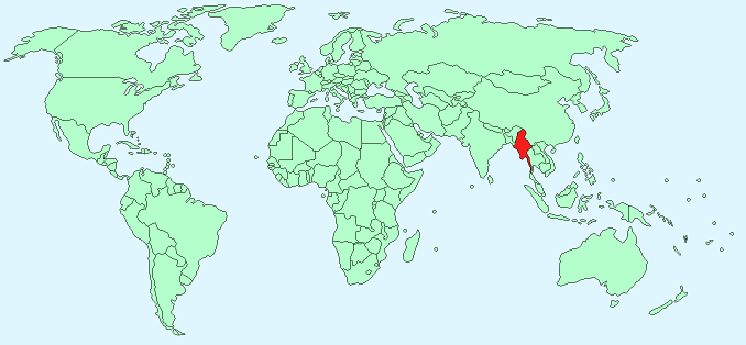 Burma Myanmar on World Map