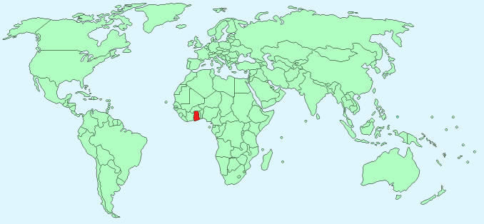 Map showing position of Ghana in the world