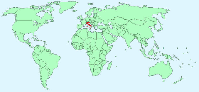 Italy on world map