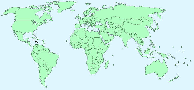 World Map showing Jamaica location