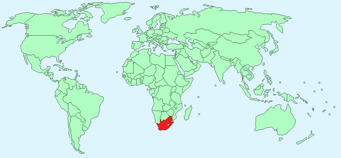 South Africa on World Map