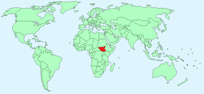 South Sudan on World Map